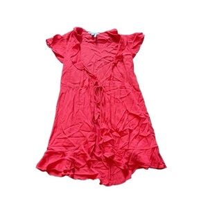 Pink salmon Draper James Ruffle front tie cardigan shirt